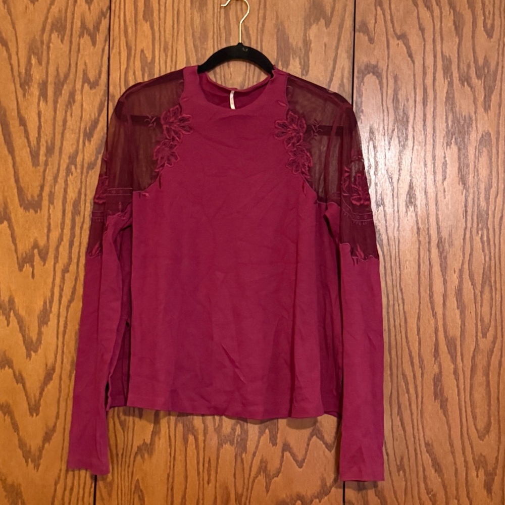 Free People Burgundy Lace Detail Blouse